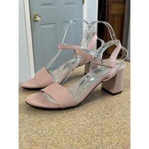 David Tate Light Pink Leather Sandals Block Heel 9 Hook Loop Closure